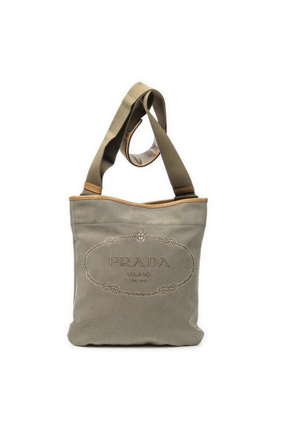Pre-Owned Prada Beige/Tan Jacquard Flat Messenger Shoulder Bag Jacquard Canvas