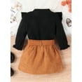 thumbnail image 4 of Bagilaanoe 2Pcs Little Girls Fall Clothes Toddler Long Sleeve Ruffle Tops + Belted Skirt 12M 18M 24M 3T 4T 5T 6T 7T Kids Casual Skirt Set, 4 of 9