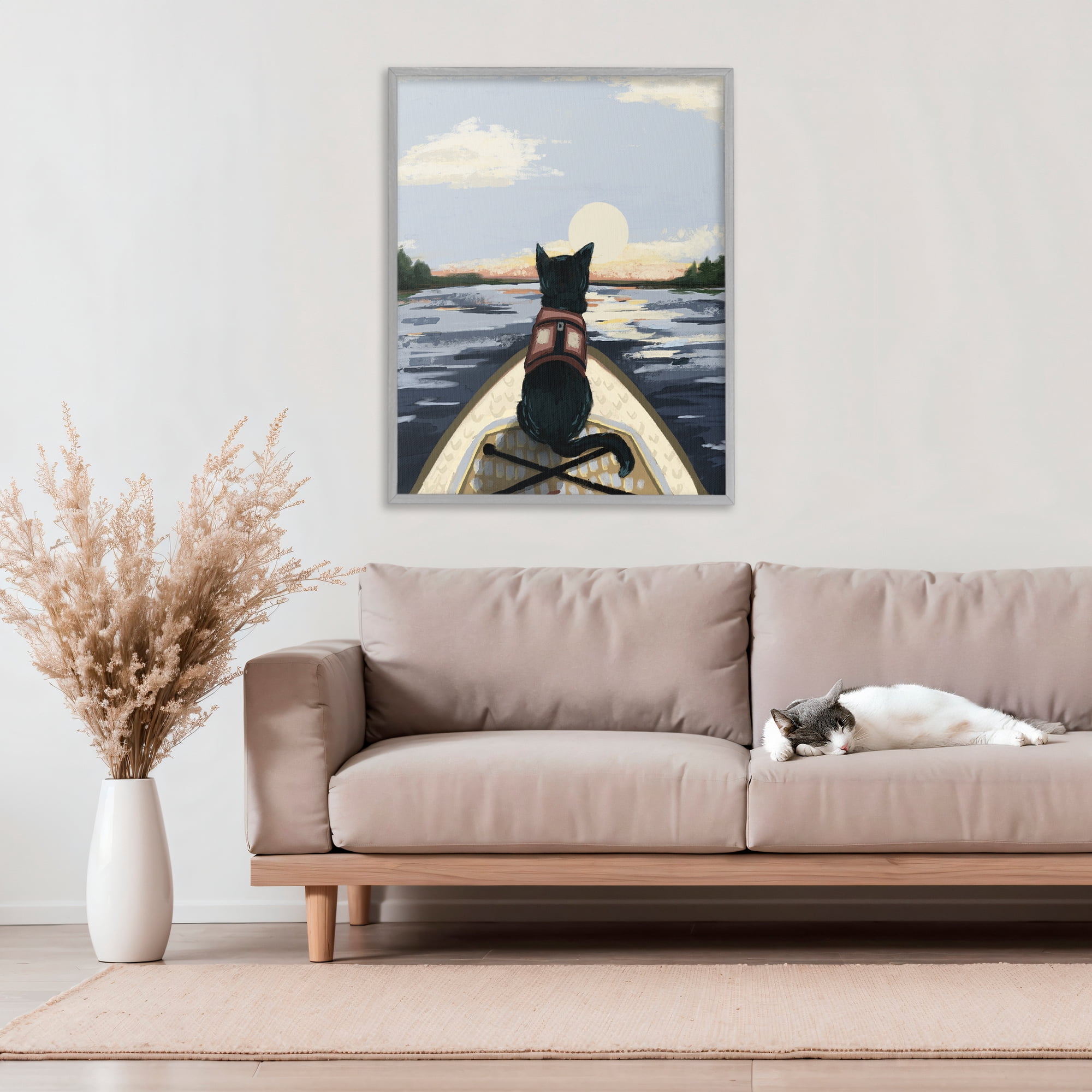 Stupell Industries Peaceful Cat Viewing Lake Gray Framed Giclee Art, design by Denise Bartkus