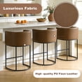 thumbnail image 3 of ClinQ 26" Counter Height Bar Stools Set of 3, PU Leather Barrel Bar Chairs with Back and Arms for Kitchen Island, Brown, 3 of 10