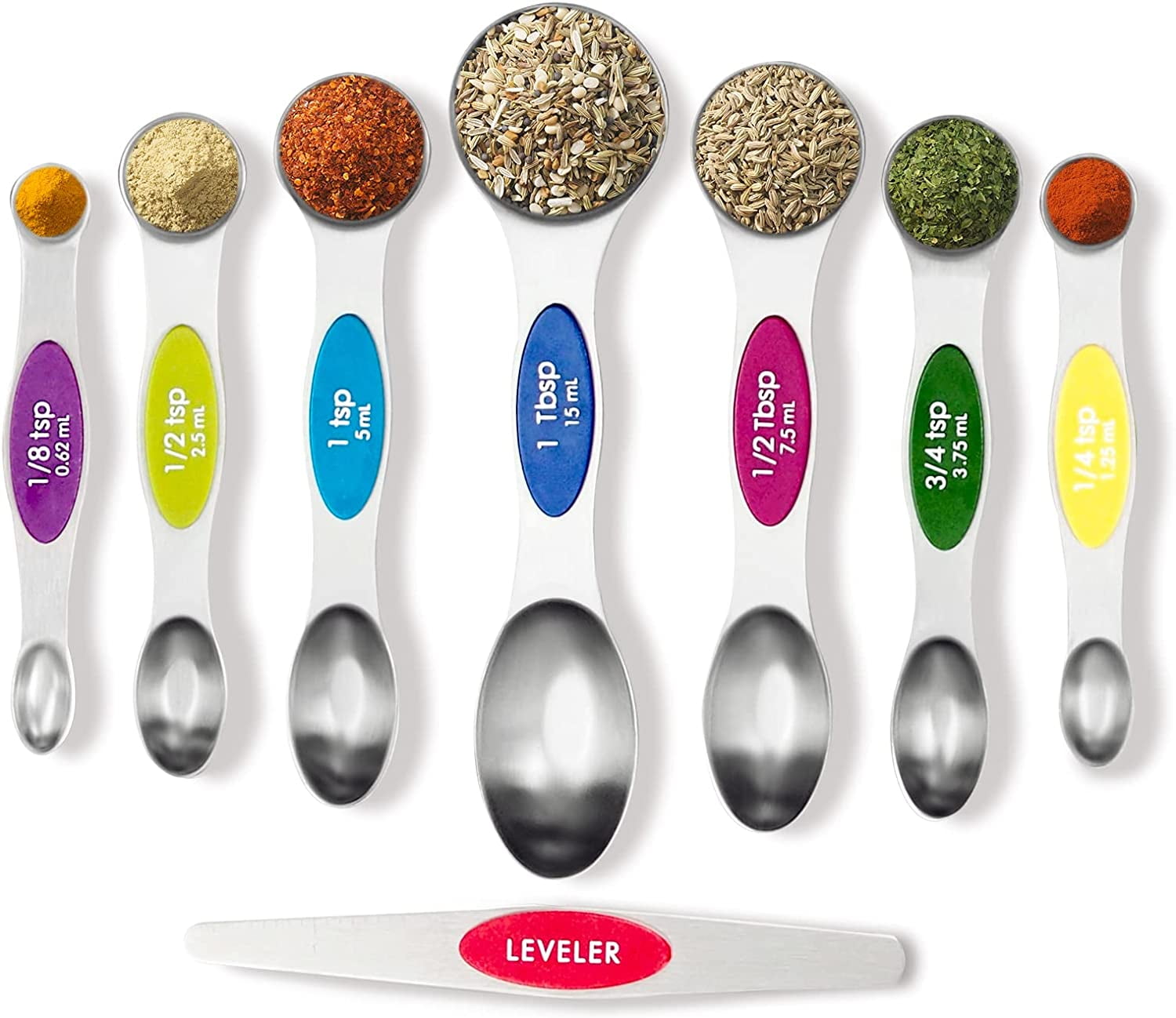  Spring Chef Magnetic Measuring Spoons Set, Dual Sided,  Stainless Steel, Fits in Spice Jars, Pistachio, Set of 8: Home & Kitchen