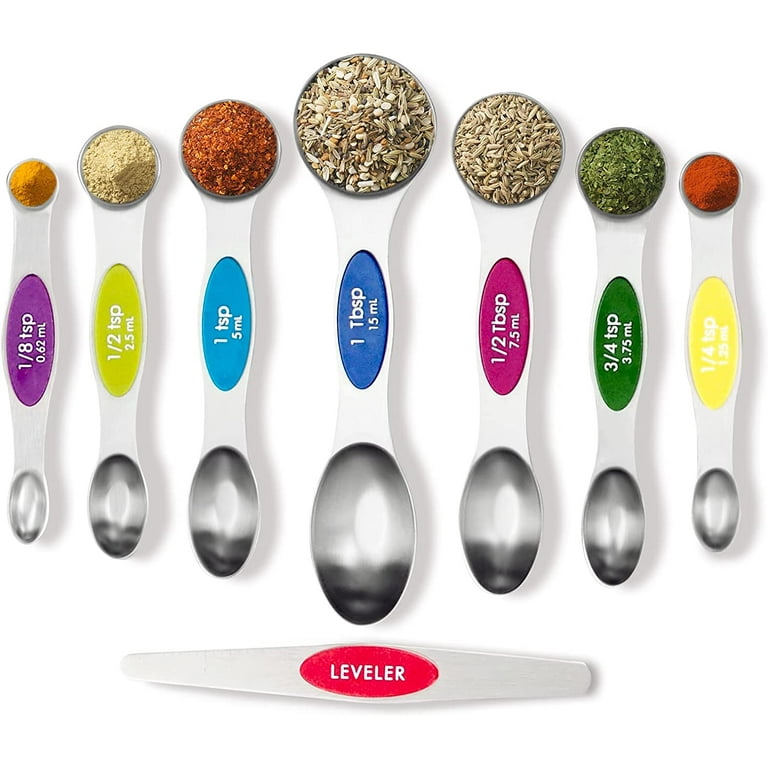  Magnetic Measuring Spoons Set of 7 Stainless Steel Stackable  Dual Sided Teaspoon Tablespoon for Measuring Dry and Liquid Ingredients,  Fits in Spice Jar: Home & Kitchen
