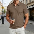 thumbnail image 2 of Mens Knit Zip Polo Shirts Short Sleeve Slim Fit Lapel Business Solid Color Shirts for Men Coffee XXXL, 2 of 9
