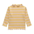 thumbnail image 3 of mgoYE Toddler Baby Girls Long Sleeve Striped T Shirt Casual Lettuce Trim Ribbed Knit Pullover Blouse Top(Yellow,5-6 Years), 3 of 7