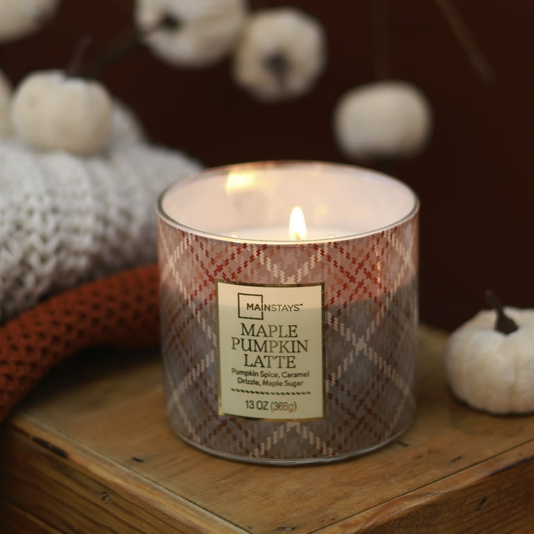Mainstays 3-Wick Maple Pumpkin Latte Orange Plaid Design, 13-Ounce