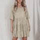 thumbnail image 3 of Puntoco Vestido Casual Suelto De Color Sólido Plisado De Manga Corta Con Cuello Redondo Para Mujer Beige Xl,Regalos Para Mujer Joven, 3 of 7