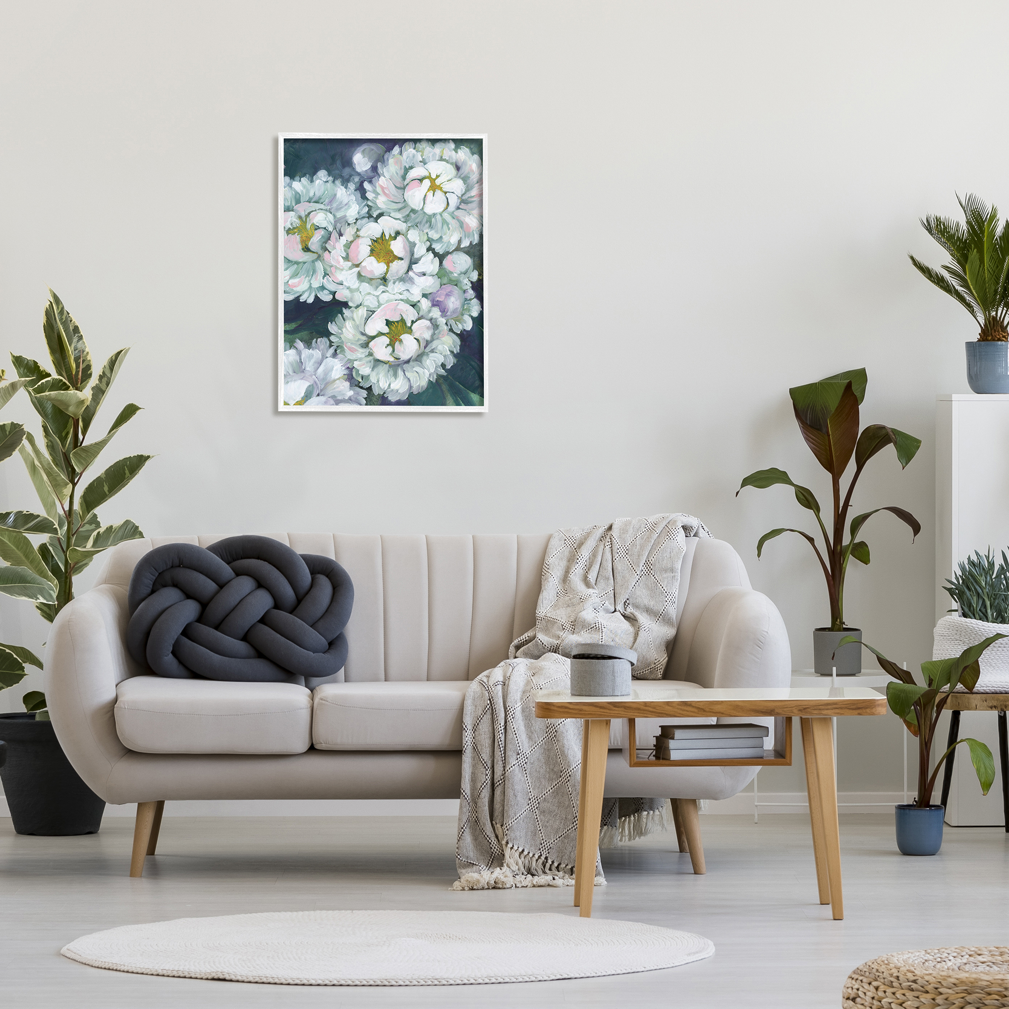 Stupell Fluffy White Flower Petals Nature Botanical & Floral Painting White Framed Art Print Wall Art