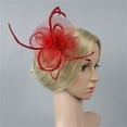 thumbnail image 3 of Uooqdmx Fascinators Hats for Women, Tea Party Hats for Women, Feather Headpiece, Fascinators Pillbox Flower Hat for Tea Wedding Church, Tea Party Accessories for Women, Red One Size, 3 of 7