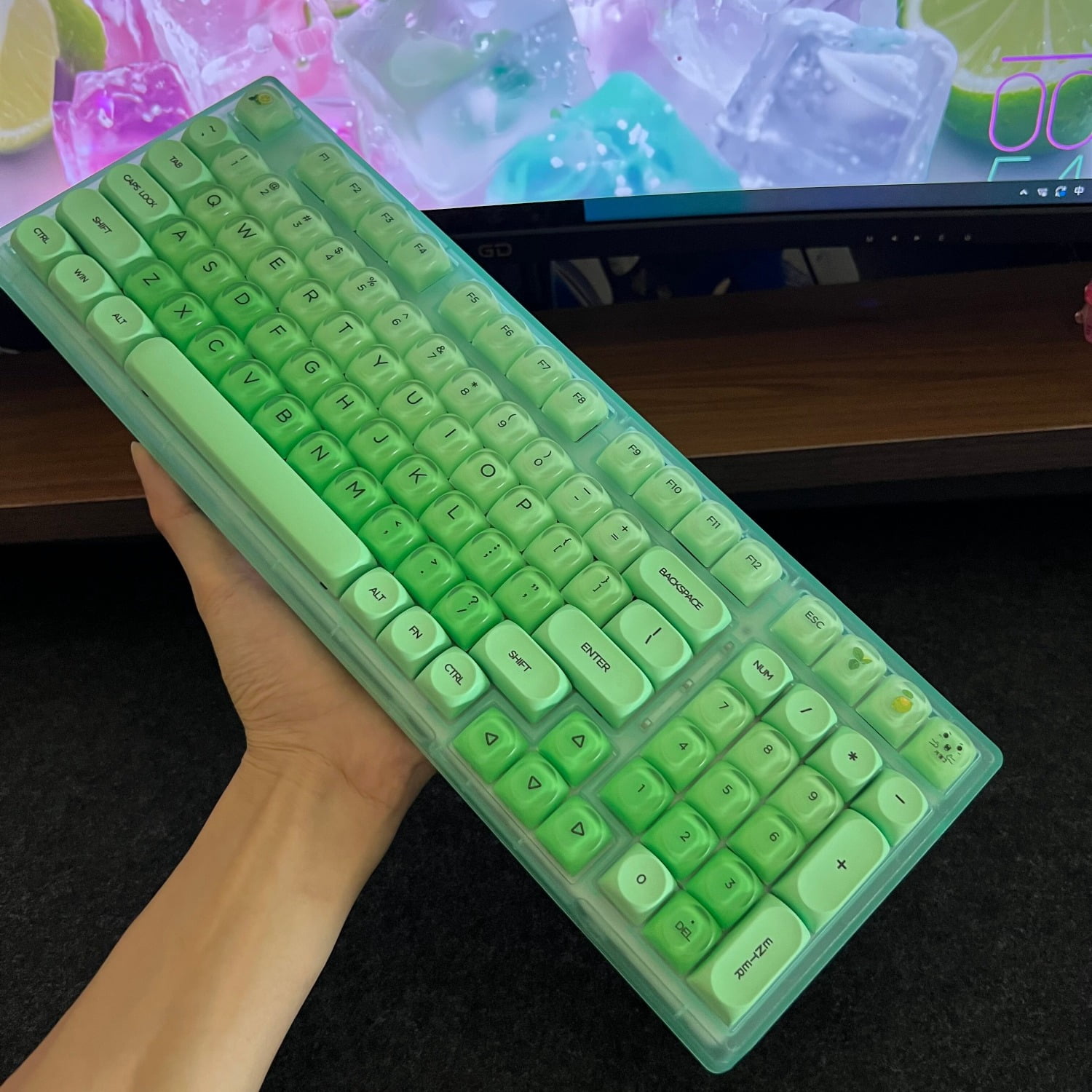 98 Keys Hot Swappable Keyboard, Tri-Mode 2.4G Bluetooth Wired Lime Green RGB Mechanical for PC