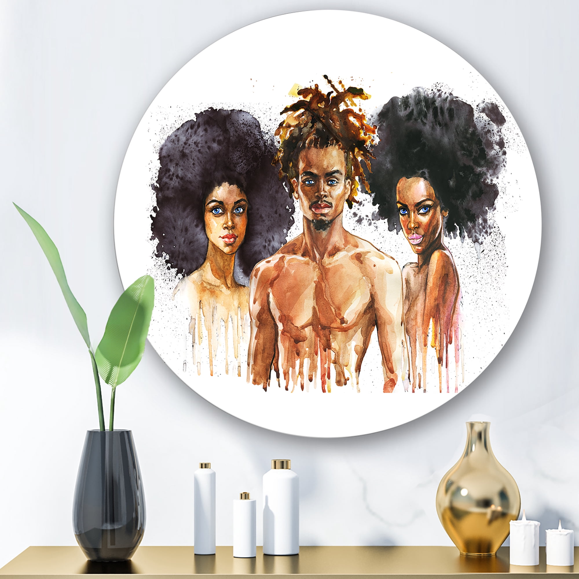 Designart 'Afro American Fashion Portraits' Glam Circle Metal Wall Art 23x23 - Disc of 23