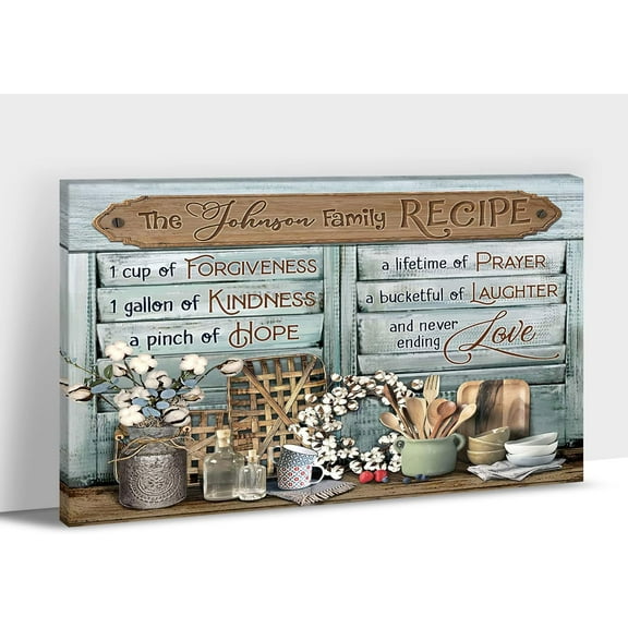 Kitchen Canvas Wall Art - Rustic Kitchen Pictures for Wall Decor, Farmhouse Kitchen Scene Pictures For Kitchen, Name Customized Kitchen Art Picture Framed Canvas Print For Dining Room 12x18