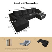 Kelyda 130'' Boneless Sectional Couch, Modern Chenille U Shaped Modular Cloud for Living Room Black