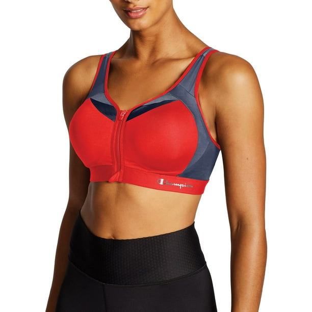 Champion Womens Motion Control Zip Front Sports Bra, 38C, Red Flame 