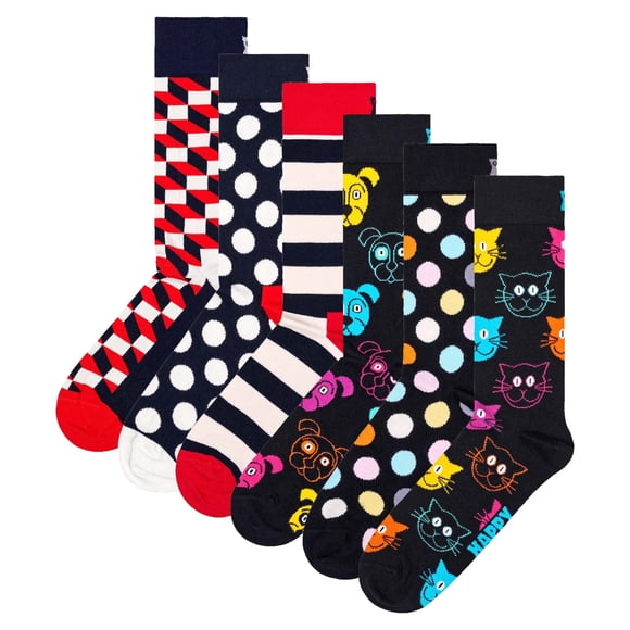 Happy Socks Calcetines, paquete de 6 - Clásicos, estampados, mezcla de algodón, colores mixtos FilledOptic-Dog 41-46