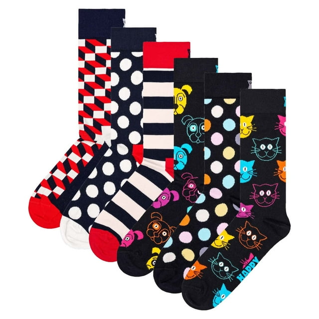 Happy Socks Calcetines, paquete de 6 - Clásicos, estampados, mezcla de algodón, colores mixtos FilledOptic-Dog 41-46
