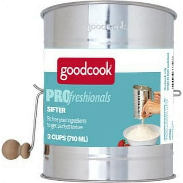 GoodCook PROfreshionals 3-Cup Metal Tin Flour Sifter with Wooden Crank Knob, Silver