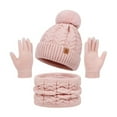 thumbnail image 5 of harmtty 3Pcs/Set Women Winter Hat Scarf Gloves Set Twist Texture Plush Ball Decor Brimless Hat Scarf Touchscreen Glove Set, 5 of 8