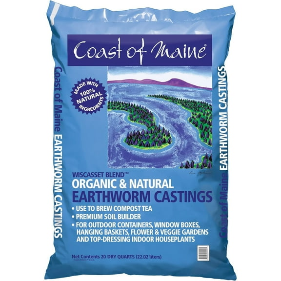 Coast of Maine Wiscasset Blend Organic and Natural Earthworm Castings, Premium Soil Builder, to Brew Compost Tea, 20qt