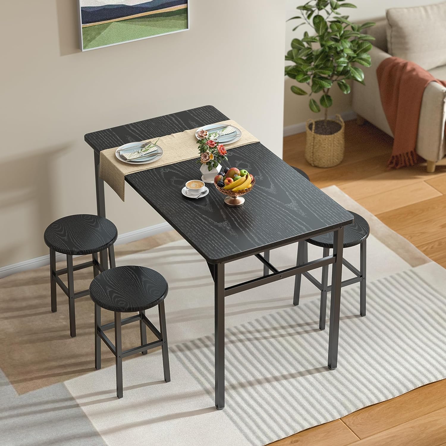 Lofka Dining Table Set for 4, Kitchen Table and 4 Stools on Breakfast ...