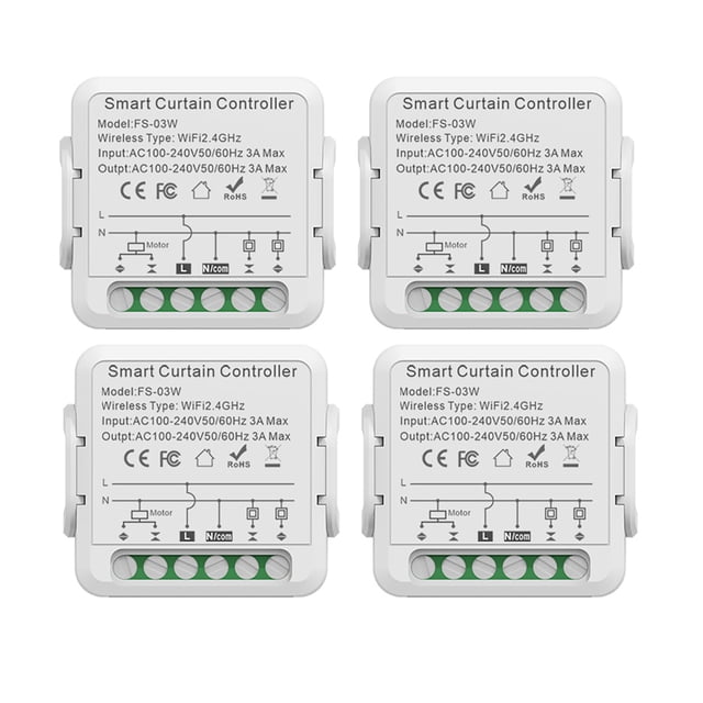 Mistaha Contrôleur de Rideau Intelligent avec Contrôle via l'Application Tuya - Interrupteur d'Automatisation pour Maison/hôtel/appartement pour Portes Roulantes - Commande Vocale avec Minuterie, Câblage Sans Feu 3A, Lot de 4