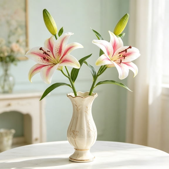 Artificial Lilies, Two Sticks In A Pack Silk Flower Decorations for Home Wedding Party Centerpieces, Table Arrangements, Holiday Decor Props, Lifelike Faux Lily Blooms for Indoor and Outdoor Use