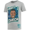 thumbnail image 2 of Youth Mitchell & Ness Larry Johnson Gray Charlotte Hornets Hardwood Classics King of the Court Player T-Shirt, 2 of 3