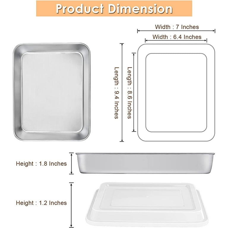 Stainless Steel Baking Pan with Lid, Vesteel 12 x 9 x 2 inch Rectangle Sheet Cake Pans with Covers Bakeware for Brownies Casseroles - Set of 4, Size