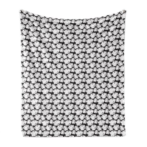 Leaves Soft Flannel Fleece Throw Blanket, Jungle Pattern Foliage Silhouettes Monochrome Composition Exotic Monsteras, Cozy Plush for Indoor and Outdoor Use, 60" x 80", Black and White, by Ambesonne