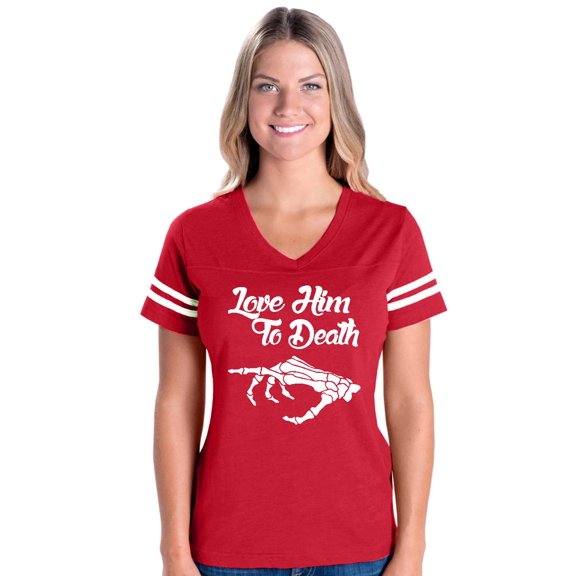 MmF - Womens Football Fine Jersey T-shirts - Halloween Love Him To Death Matching Halloween Couple