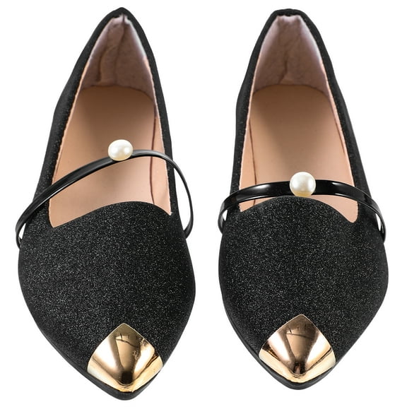 Pointed Toe Heels Women Glitter Pumps Flat Shoes Single Shoes Miss 7.5 Black