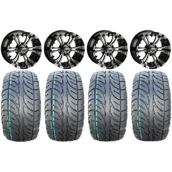 LSI Warlock 12" Black Golf Wheels 205x30-12 Fusion Tires E-Z-GO & Club Car