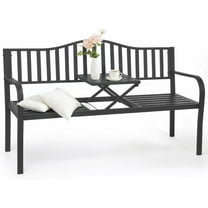 BODIOO Outdoor Metal Garden Bench 59" Patio Bench with Built in Table Park Bench, Outside Bench Weather Proof Front Porch Bench, 500lbs, Gray