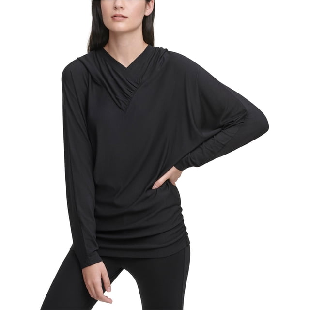 DKNY Sweat à Capuche Manches Dolman pour Femmes, Noir, Moyen