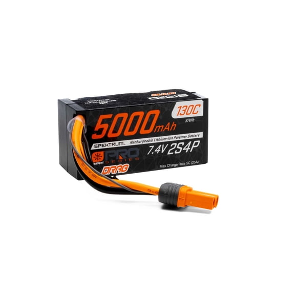 Spektrum Accessories 5000mAh 2S4P 7.4V Smart Pro Drag LiPo 130C IC5 SPMXDRB2 Car Batteries & Accessories