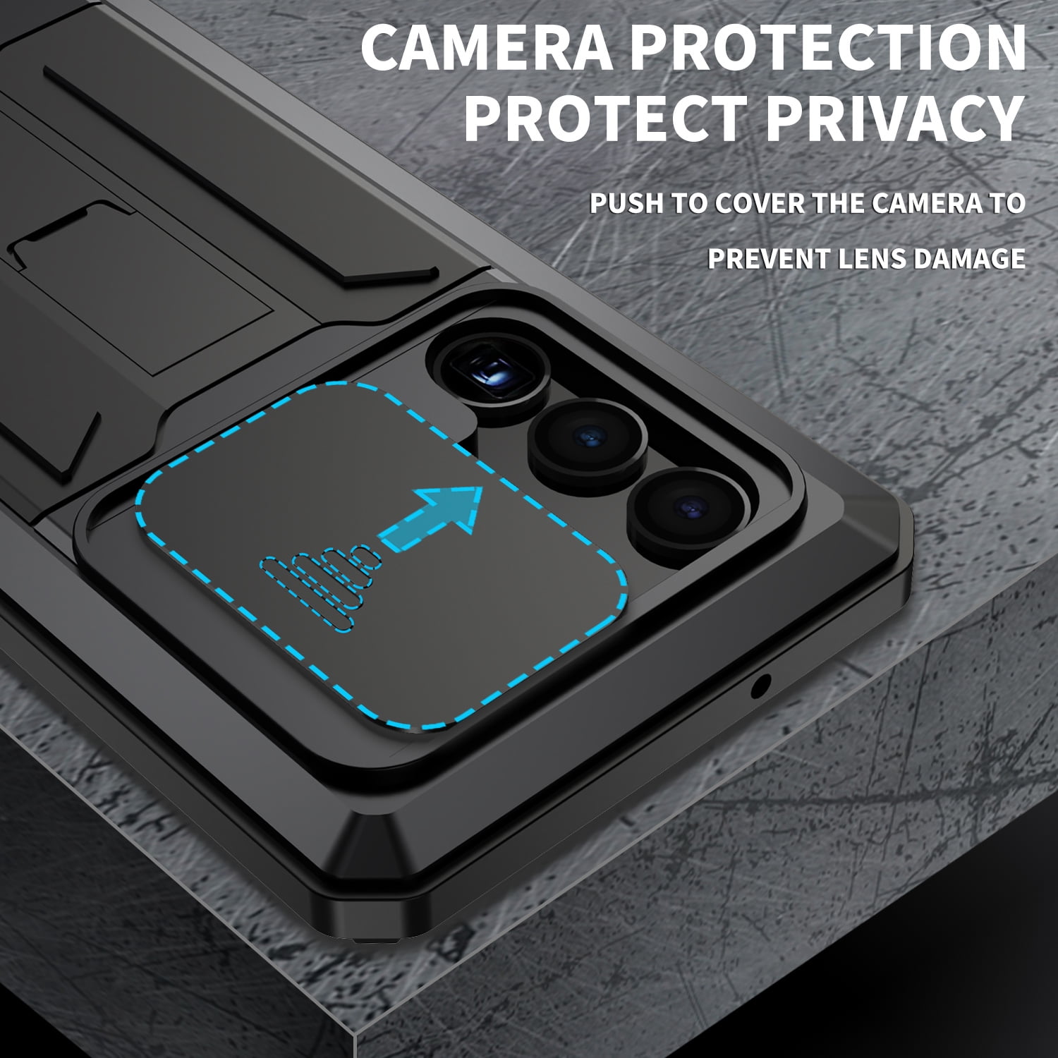 Case for Samsung Galaxy S23 Ultra,Decase Military Grade Shockproof Phone Case Built-in Front Screen Protector Heavy Duty Slide Camera Cover Magnetic Full Body Protective Stand Case - Black