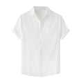 thumbnail image 1 of Lars Amadeus Camisas de lino para hombre, manga corta, cuello de punto, color sólido, camisa de verano con bolsillo blanco M Unique Bargains Camisas, 1 of 6