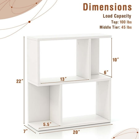 Costway 1 PCS 3-Tier Bookshelf Geometric Bookcase Side Table with Open Storage Display Shelf - White