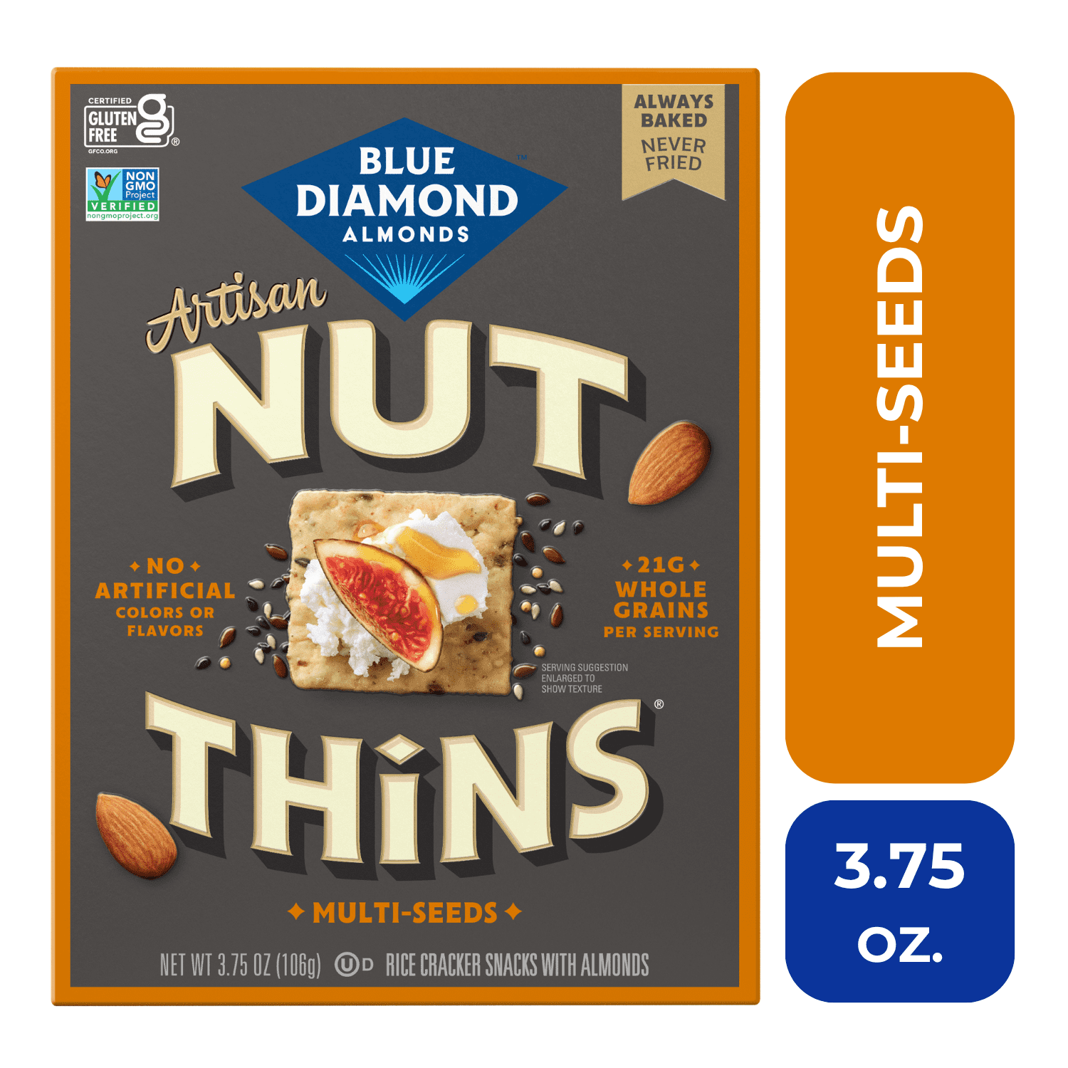 (6 pack) Blue Diamond Nut Thins Artisan Multi-Seed Gluten Free Rice Crackers,  3.75oz