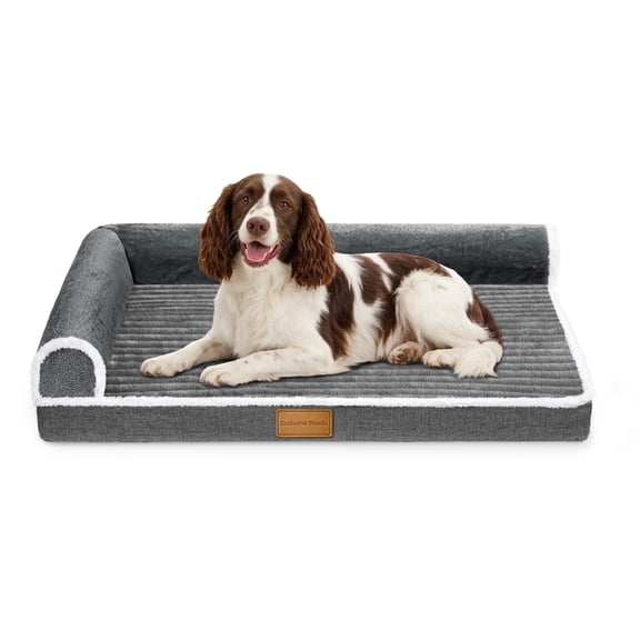 Exclusivo Mezcla Medium Orthopedic Dog Bed, Luxury Striped Jacquard Pet Bed Sofa 36"x24", Waterproof and Washable, Grey