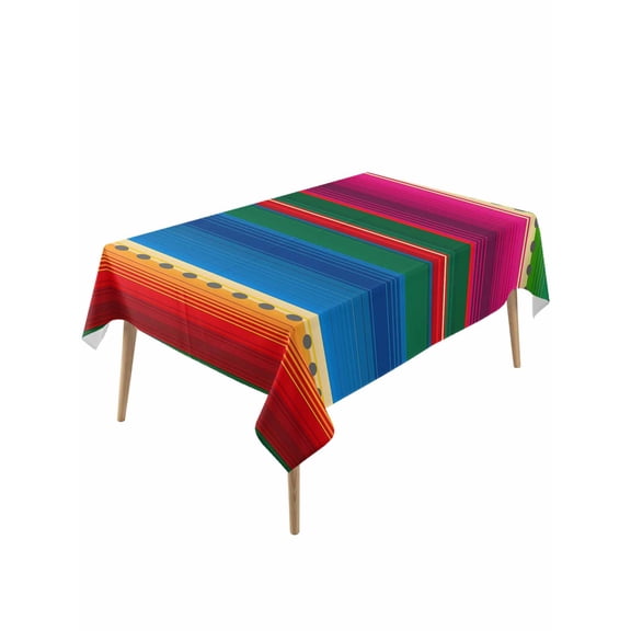 Mexican Stripes Table Cloth, Blue Boho Red Green Orange Art Simple Waterproof Tablecloth for Rectangle Tables, Reusable Washable Fabric Table Cover for Restaurant Kitchen Dining Tables 60"x120"