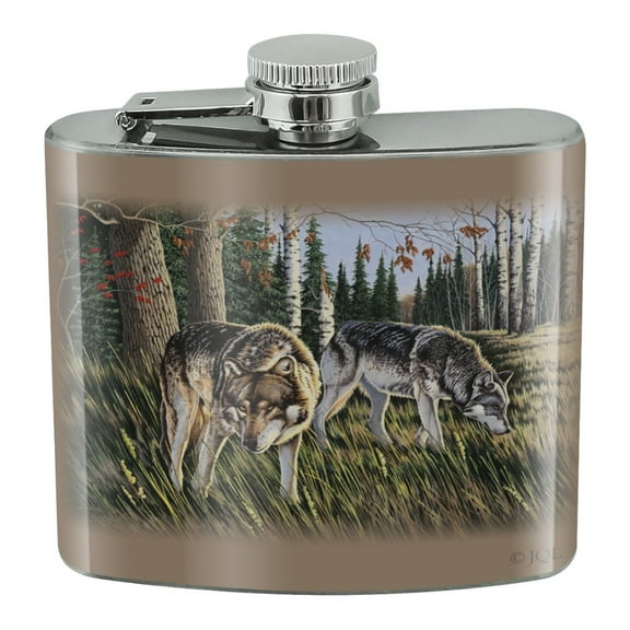 Wolves on the Prowl Stainless Steel 5oz Hip Drink Kidney Flask