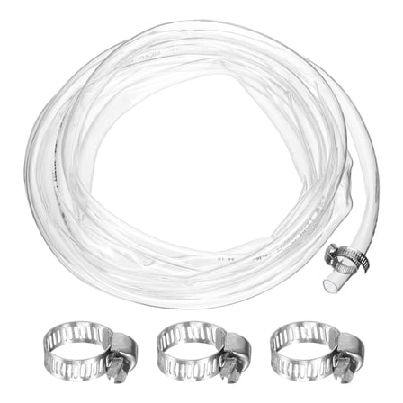 Clear Vinyl Tubing, 0.47" ID. 0.55" OD. 9.84 ft Length Tube, Drain Hose with Clamps, Transparent