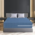 thumbnail image 3 of 100% Egyptian Cotton L Shape Zipper Mattress Cover, 800 TC, 26 Inch Deep Pocket Olympic Queen Size (66x80), Stripe Medium Blue, 3 of 6