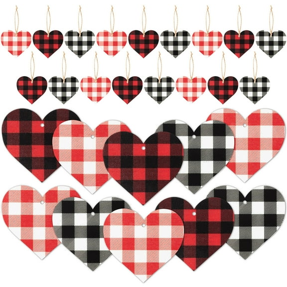 Haooryx Valentine's Day Checkered Heart Wooden Pendant for Home Party Decorations, 8 Styles Heart-Shaped Hanging Ornaments for Boyfriend & Girlfriend