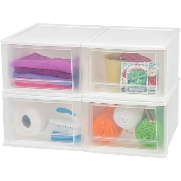 IRIS USA, Inc. 17 Quart Stacking Drawer, 4 Pack, White (129899)