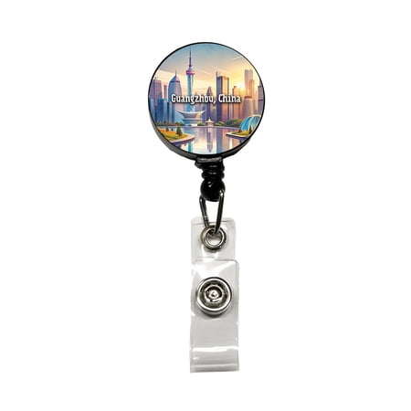 Guangzhou, China Travel City Country Stamp Retractable Reel ID Badge Key Card Name Tag Holder with Clip