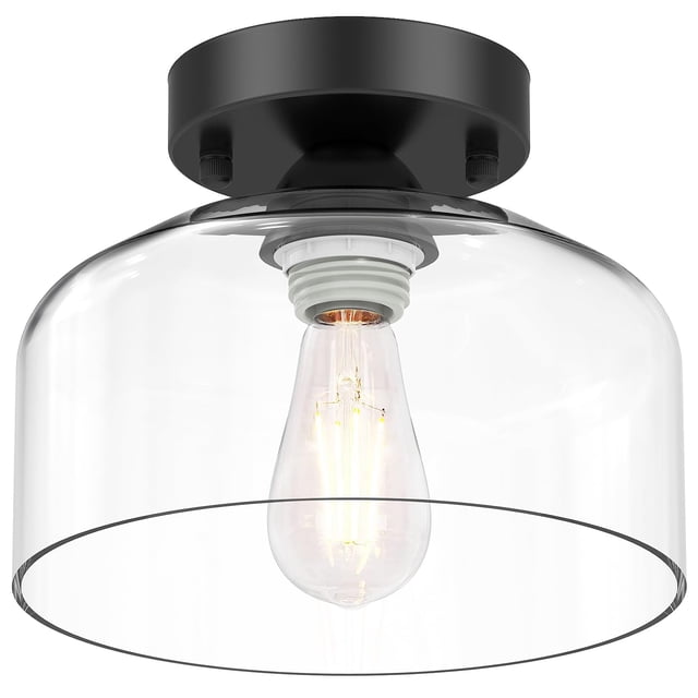 Lámpara de techo LACCEN, montaje semiempotrado, cristal transparente, negro mate