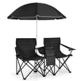 thumbnail image 1 of Costway Silla de Camping con Sombrilla Portátil y Plegable Doble Silla Taburete Tejido Oxford Mini Mesa Posavasos para Exterior Picnic Patio, 1 of 8