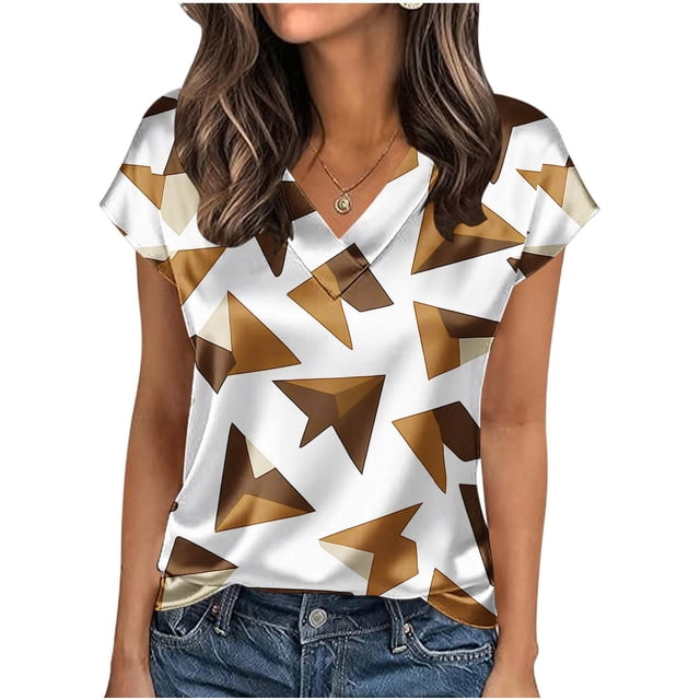 Blusas para las Mujeres Casual Impreso Cuello en V Manga Corta Suéter Top, Tops Cortos para las Mujeres No Incluidos