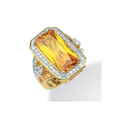 Canary Yellow Jewelry - 45.52 TCW Emerald-Cut Canary Yellow Cubic Zirconia Cocktail Ring 14k Yellow Gold-Plated Co